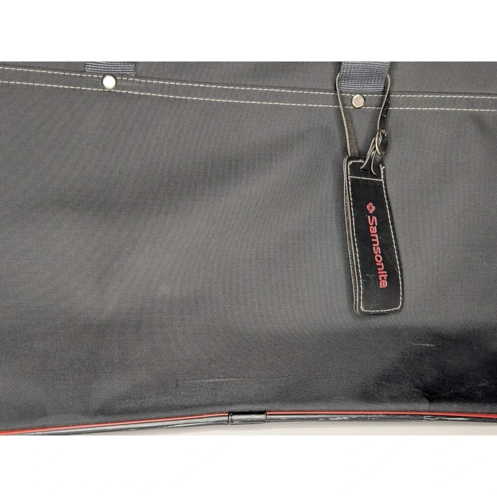 Vtg Samsonite Oyster Garment Bag 1987 Black Red Trim Fold-Out Travel Luggage USA